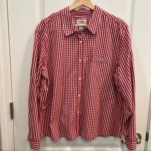 Talbots XL Red Gingham Check Blouse Cotton Long Slv Country Farm Casual Western
